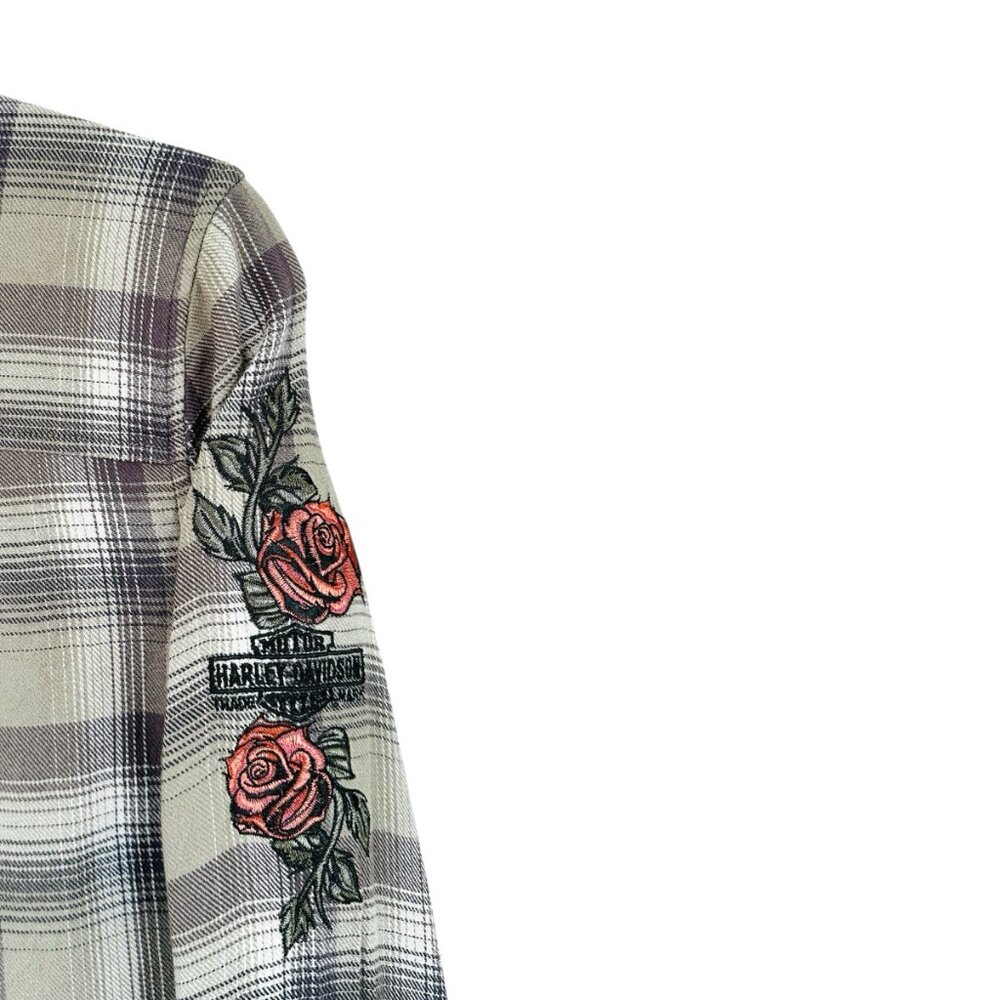 Harley-Davidson Americana Khaki Plaid Rose Embroidered Shirt - Picture 5 of 6